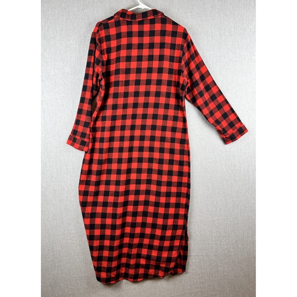 Latuza Buffalo Plaid‎ Flannel Nightgown Dress Red Black Cotton Medium - Picture 5 of 14